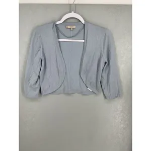 Hobbs London Womens Cardigan Cropped Open Front 3/4 Sleeve Light Blue Small thumbnail 2