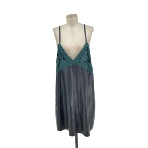 Zara Dress‎ Faux Leather Crochet Embroidered Slip Mini Black Green Size Large thumbnail 3