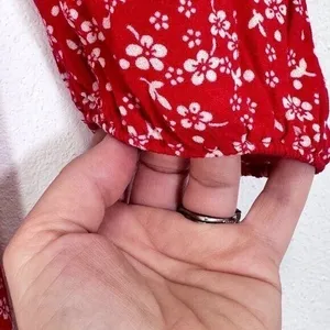 Reformation Red Puff Sleeve Mini Dress Bustier‎ Ditsy Floral Milkmaid Party Date thumbnail 6