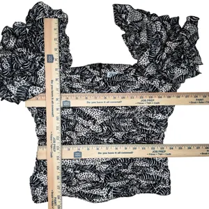 ZARA Blouse Small Tiger Animal‎ Print Ruffle Square Neck Ruched Statement RARE thumbnail 8