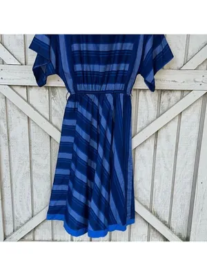 Vintage 70s 80s Short Sleeve Modest Dress Stripes cottagecore granny thumbnail 4