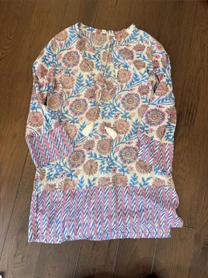 J. Crew Pink & Blue Floral Tassel Tunic Top Size Small - C11-720 thumbnail 1