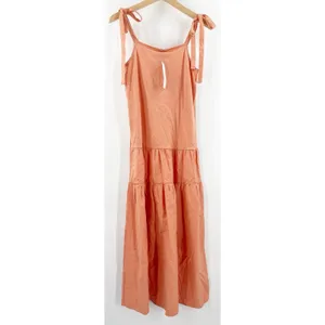 TOPSHOP Dress Size 2 Tiered Poplin Midi Peach Orange Casual Summer Ties NWT thumbnail 2