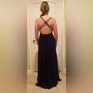 Lulus Navy Deep V Formal Dress thumbnail 2
