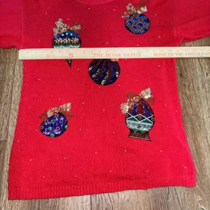 90s EMT Red Silk Angora Wool Beaded Christmas Ornament Sweater Womens M sequins thumbnail 8
