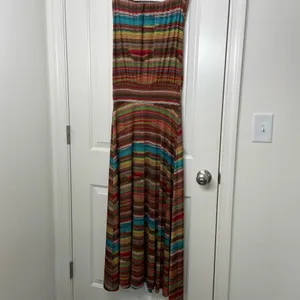 NWOT Veronica‎ M women's brown multicolor maxi strapless stretchy dress small thumbnail 3