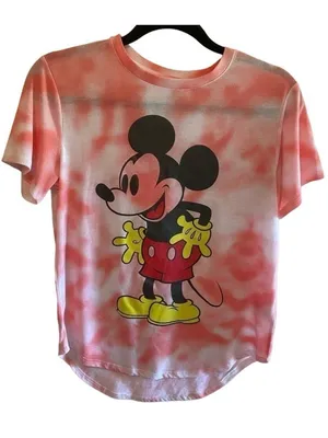 Disney Mickey Mouse Red White Tie Dyed Lightweight T-Shirt Sz Juniors L (11/13)‎ thumbnail 1