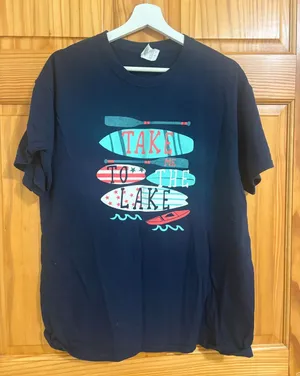 Boutique Brand Size Large "Take Me To The Lake" Navy Blue Graphic T-Shirt thumbnail 1