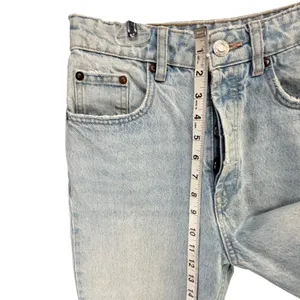 Zara Button Fly Straight Leg Jeans Womens 2 Blue Light Washed Denim Raw‎ Hem thumbnail 8