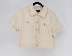 J. Crew Women's Cotton Stretch Denim Button Up Cropped Top In Ecru 10 thumbnail 1