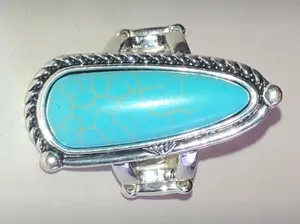 Turquoise Faux Stone Silver Tone Cocktail Ring - Blue Teardrop Statement thumbnail 1