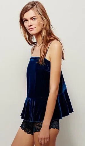 Intimately Free People Teal Velvet Peplum Tank Top Size S thumbnail 1