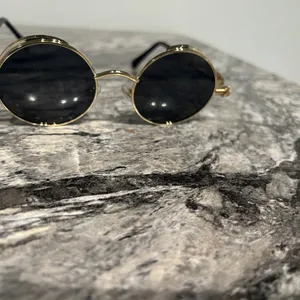 Round Gold and Black Sunglasses thumbnail 2
