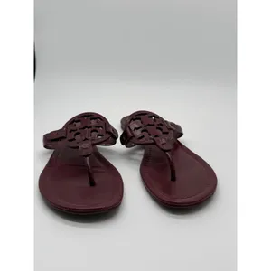 Tory Burch Miller Sandals Womens 8.5 Burgundy Croc Embossed Leather Flats thumbnail 4
