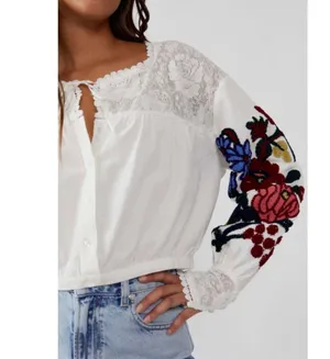 Free People Meadows Floral Embroidered Crop Blouse thumbnail 4