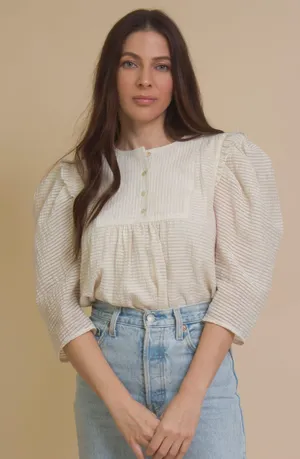 Current Air Puff sleeve bib striped blouse thumbnail 1