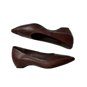 Handmade Brown Leather Pointed Toe Flats Size 6.5 (230) Whipstitch Low Heel thumbnail 5