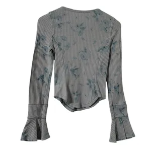 FREE PEOPLE Layer Me Blue Tie Dye Bell Sleeve Thermal Top Shirt Tunic thumbnail 5