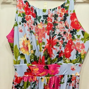 Tropical Floral Print Halter Maxi Dress Baby Blue Gilli ModCloth Vacation Party thumbnail 9