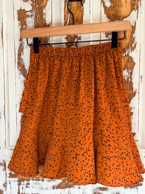 Altar'd State Mini Skirt Size XS Orange & Black Dotted Ruffle Dopamine Whimsical thumbnail 2