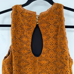 Anthropologie Maeve Amis Dress 4 Burnt Orange Floral Lace Ruffle Hem Lined thumbnail 10