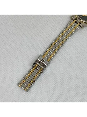 Vintage women’s watch silver gold tone black dial quartz analog 25mm running thumbnail 5