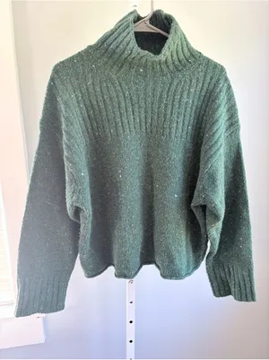 J. Crew Ribbed Turtleneck Donegal Wool Blend Sweater Forest S thumbnail 2