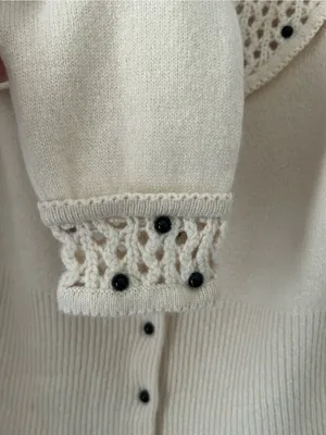 Anthropologie Sleeping on Snow Tea for Two Crochet Yoke Beaded Button Cardigan thumbnail 6