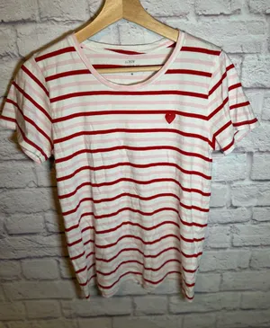 J.Crew Collector Tee Cotton Stripe Embroidered‎ Heart T-Shirt Tee Top Size M thumbnail 1