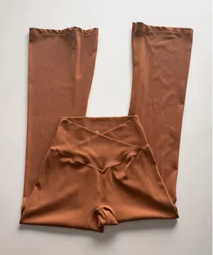 Sunzel Crossover Flare Leggings Terracotta Brown V Waist Yoga Pants Small thumbnail 1