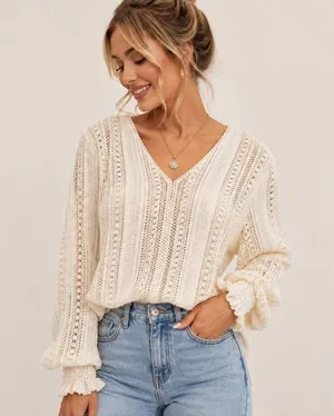 Easy Clothes Crochet Lace Boho Blouse Cream M/L NWT thumbnail 1