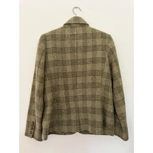 Vintage Women M Green Excellent Plaid Wool Silk Blend 3-Button Blazer Jacket thumbnail 3