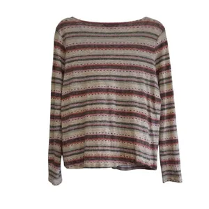Lauren Ralph Lauren 100% Linen Shirt Striped Long‎ Sleeve Boat Neck Top Western thumbnail 4