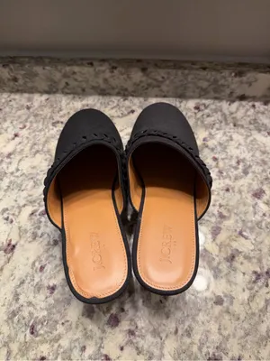 Jcrew Black Block Heel Clogs Mule Suede Wood Shoes Sandals Chunky thumbnail 3