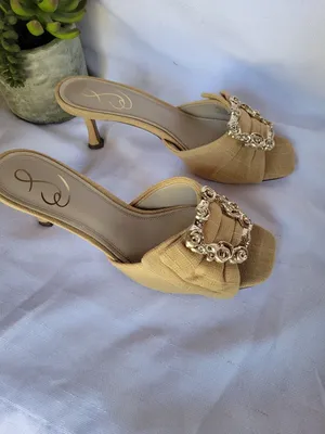 San Edelman Women's Pietra Dsrt Sun Linen Kitten-Heel sandals Size 7.5 Yellow thumbnail 3