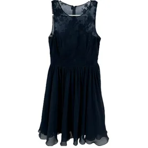 Azazie Floral Fit & Flare Dress Lace Illusion Chiffon Sweetheart Navy Medium thumbnail 2