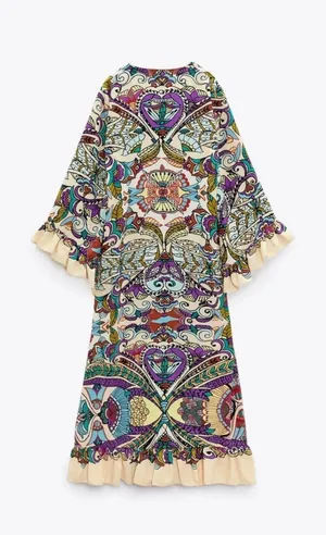Zara Bohemian ruffled Patterned Maxi Dress casual summer vacation thumbnail 12
