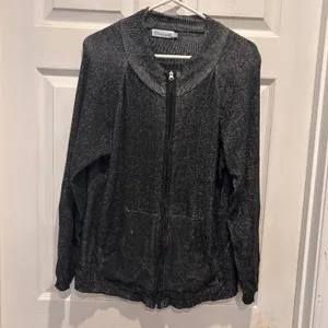Lulu-B Womens Black White Marled Full Zip Mock Neck Cotton Sweater Large Natural thumbnail 2