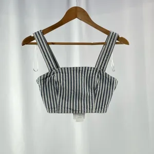 NWT Zara Striped Denim Crop Top in‎ Blue White Size Extra Small thumbnail 2