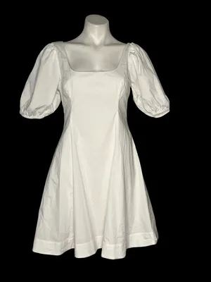 STAUD Laelia Mini Dress White Cotton Lined Puff Sleeves Size 8 thumbnail 5