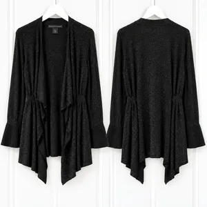 White House Black Market Cardigan L Black Sparkle Draped Bell Sleeve thumbnail 2