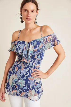 NWT Maeve Anthropologie‎ Mariposa Open-Shoulder Ruffled Top, Size 2 thumbnail 1