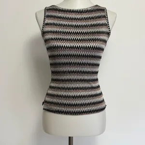 A. Byer Knit Tank Top M Black Grey Zigzag Chevron Metallic Y2K Indie Glitz Lurex thumbnail 2