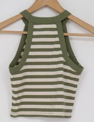 American Eagle Tank Top Womens S Striped Green Ribbed Knit Cropped Excellent thumbnail 1