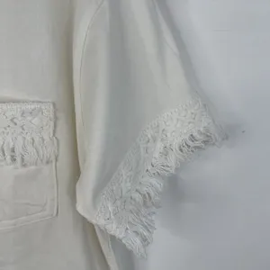 Ariat Size M Tassel Top Relaxed Fit Short Sleeve‎ Cloud Dancer Pullover Women's thumbnail 6
