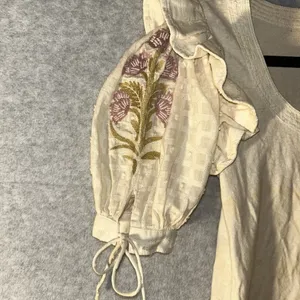 Anthropologie button front top tie And Embroidered sleeves thumbnail 5