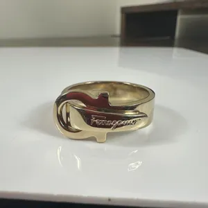 Salvatore Ferragamo Gold Tone Gancini Scarf Ring W/ Box thumbnail 3