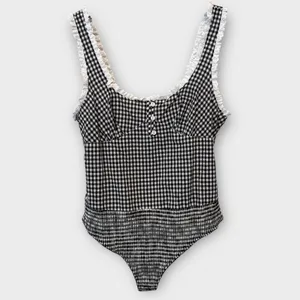 NEW Free People Cassie Gingham Ruffle Bodysuit Size Large thumbnail 6
