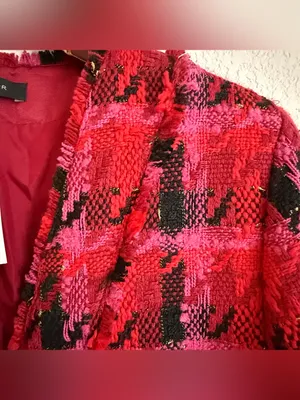 NWT Ann Taylor Womens Blazer Red Pink Tweed Houndstooth Size 4 thumbnail 9