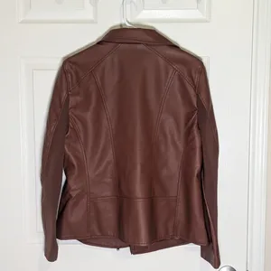 Nina Leonard Cognac Brown Faux Leather Zip Moto Jacket Women’s Medium thumbnail 4